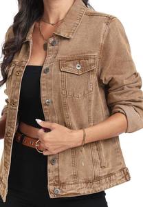 Veste en jean personnalisée pour femmes Veste en jean marron personnalisée pour femmes Vestes en jean stylées - Product Image 5