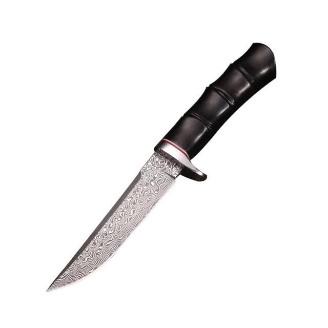 Damascus Steel Fixed Blade Outdoor Camping Knife OEM Customizable Multi-Functional Hunting Home Use Ebony Handle Small Straight