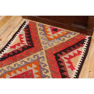Kilim Turkish Rug, 3x9,5 ft Vintage Rug, <b>Red</b> Southwestern <b>Wool</b> Rug - Product Image 5