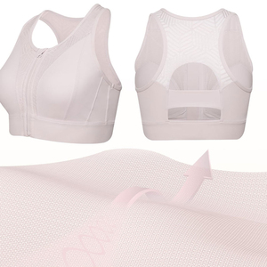 Soutien-gorge de sport léger et respirant à fermeture éclair frontale de couleur unie pour femme, idéal pour la gym, le fitness, l'entraînement, le yoga, séchage rapide, maintien moyen - Product Image 5