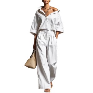 2026 Summer Bestseller: New Cross-Border Women's Two-Piece Set Long-Sleeve Shirt &amp; Loose-Fit <strong>Trousers</strong> - Product Image 5