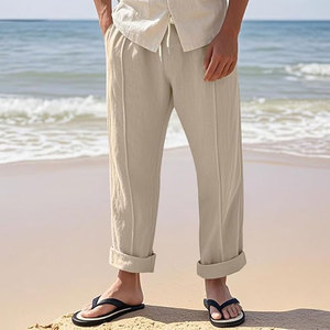 Pantalones informales rectos de secado rápido de verano para hombre, pantalones acampanados drapeados con cordón elástico en la cintura, diseño ligero - Product Image 2