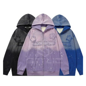 Vente en gros de sweats à capuche en coton mélangé à l'acide lavé à la broderie de grande taille - Product Image 1