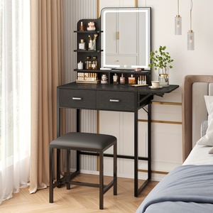 Tocador OEM con espejo y luces, juego de mesa de maquillaje con 2 cajones de almacenamiento, toma de corriente y <span class=keywords><strong>silla</strong></span> para dormitorio de <span class=keywords><strong>niñas</strong></span> - Product Image 1