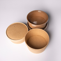 Bol en kraft jetable personnalisé avec logo, rond, pour soupe et salade à emporter, avec couvercle, OEM, vente en gros, boîte alimentaire biodégradable