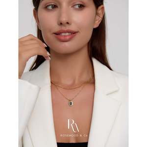 Collana con Pendente in Onice Anti-ossidazione e Pendente Quadrato Placcato Oro, Catena a Doppio Strato Stile Curb, Impilabile - Trendy - Product Image 2