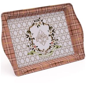 Poignée Rosy 160x250mm Plateau en métal rectangulaire Plateau de service en bois décoratif élégant pour le thé, le café et le service des aliments - Product Image 1