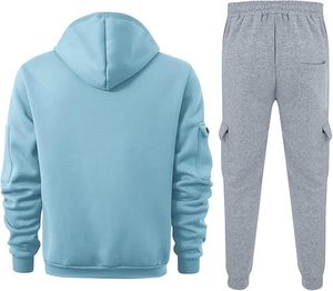 Survêtements de couleur unie pour hommes Ensemble décontracté Pantalon de survêtement à capuche de sport ample Combinaison régulière à poches multiples - Product Image 5