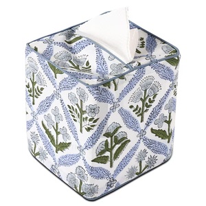 Green Stripes Hand-Block Printed Tissue Box <b>Cover</b> 100% Cotton, Reusable Holder for Bathroom, Bedroom, Office, Kitchen, Decor - Product Image 3