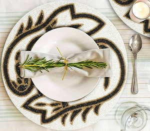Wholesale Custom Luxury <b>Beaded</b> <b>Placemats</b> Dining Table Wooden Bead Woven Hand Embroidery Eco-Friendly High Quality Wedding - Product Image 5