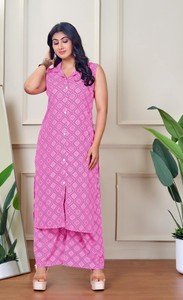 Trendy Rayon A Line Cordset Sleeveless <b>Kurti</b> For Traditional Ethnic Wear for Womens Wedding Festive & Party Occasions - Product Image 5