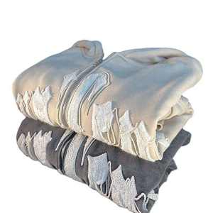 Sudadera con Capucha de Fibra de Bambú Más Vendida, Ropa Deportiva OEM, Bordado Personalizado de Chenilla, Lavado Ácido para Hombre, Hombros Caídos - Product Image 3