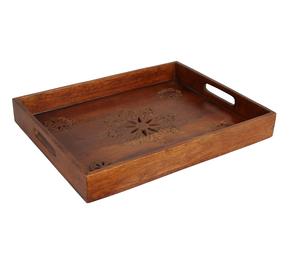 Bandeja de servicio de madera de acacia al por mayor Suministros para hoteles y restaurantes Bandeja de madera con asas Plato de precio barato. - Product Image 6