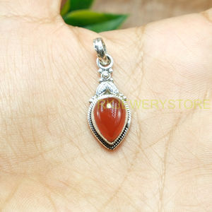 Collier pendentif en argent sterling 925 avec pierre précieuse naturelle cornaline rouge, motif feuille fait main, bijou ethnique bohème vintage, cadeau - Product Image 4