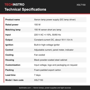 Alimentation électrique pour lampe au xénon de laboratoire 150W pour équipement de test optique, driver CC à courant constant avec allumeur haute tension 220V - Product Image 3