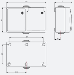 Interruttore/switch impermeabile a montaggio superficiale con base fissa e copertura 2P+T IP44 16A 250V (Solera 3363) - Product Image 2