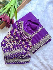 Precio Inmejorable para un Hermoso Sari Tradicional de Georgette Morado con Blusa Elegante, Estilo Étnico Clásico para Fiestas, Bodas y Festivales - Product Image 2