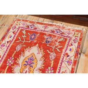 2.7x5.4 ft Rug, Vintage Turkish Rug, <b>Red</b> Ikat <b>Wool</b> Rug - Product Image 5