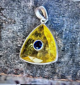 Pendentif en argent sterling 925 saphir jaune et saphir bleu fait à la main. - Product Image 5