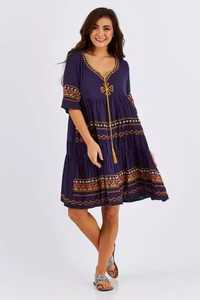 Lo más nuevo bohemio Casual mujeres vacaciones corto Maxi vestido señora bordado cuello en V media manga tela de rayón señoras Maxi vestido - Product Image 4