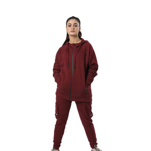 Ensemble de survêtement 2 pièces de haute qualité pour femme : sweat à capuche court à manches longues et pantalon de jogging évasé à jambes larges – Service OEM - Product Image 4