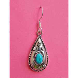 Boucles d'oreilles vintage en argent sterling 925 bijoux en goutte de turquoise naturelle oxydés rétro bijoux d'oreille en argent turquoise - Product Image 2