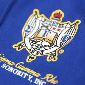 Veste universitaire en laine Sigma Gamma Rho SGRho corps en laine manches en cuir patchs brodés sororité vie grecque vêtements Letterman - Product Image 4
