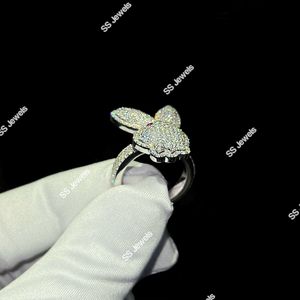 Anillo de dedo meñique de conejo de diamante VVS de laboratorio para mujer, anillo de compromiso de fiesta de Hip Hop chapado en oro blanco y plata 925 para regalo - Product Image 4