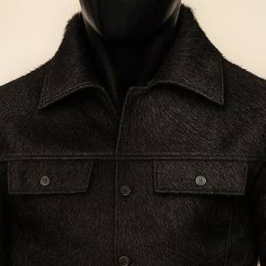 แจ็คเก็ตหนังวัวแท้ 100% สไตล์ลำลองสำหรับผู้ชาย แจ็คเก็ตคอตั้งผ้าแคนวาส พร้อมโลโก้ด้านหน้า สำหรับผู้ชาย ฤดูหนาว กันลม ระบายอากาศได้ดี - Product Image 3