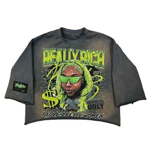 Camiseta de Algodón Grueso Personalizada con Estampado de Dibujos Animados, Manga Tres Cuartos, Estilo Urbano - Product Image 1