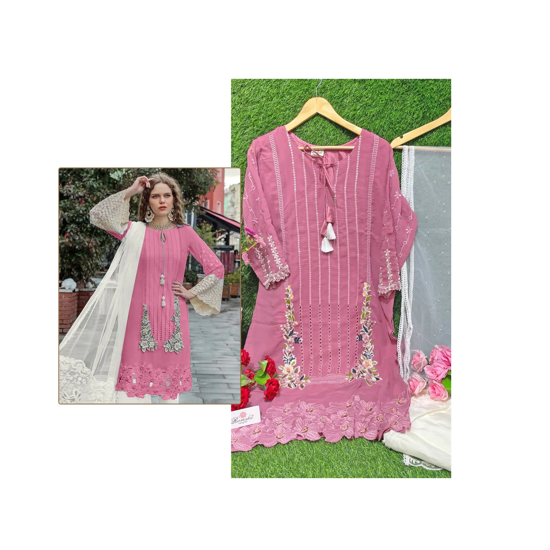 مصنع توريد بالجملة جورجيت التطريز باكستان ملابس الحفلات والزفاف بسعر الجملة