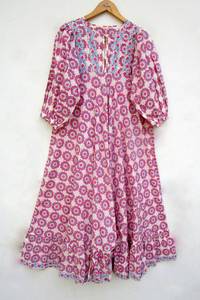 Vestidos MIDI informales de mujer de tela lavable transpirable de algodón 100% con estampado de calidad duradera con cinturón de proveedores indios - Product Image 2