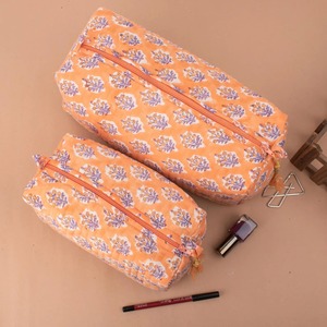 Sacs à cosmétiques en coton écologique avec fermeture éclair, imprimés à la main, résistants à l'eau, lavables, réutilisables, vintage, pour le voyage et le maquillage - Product Image 4