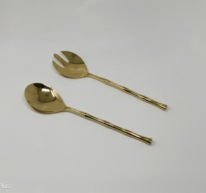 Elegante juego de ensalada de acero inoxidable de 2 piezas con acabado dorado con mango estilo bambú para hotel, restaurante o uso doméstico - Product Image 4