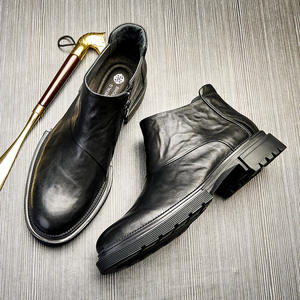 Chaussures de travail en cuir de vache durable avec doublure anti-odeur et absorption des chocs, chaussures décontractées pour hommes, chaussures de tous les jours - Product Image 5