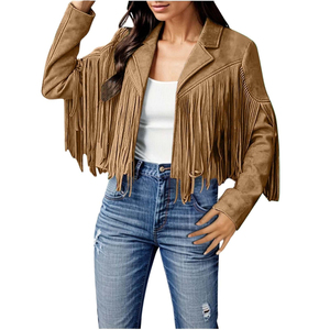 Chaquetas de moda de cuero Estilo occidental Fringe Chaqueta de mujer con flecos de cuero de invierno Chaqueta con flecos occidentales Tarifa al por mayor OEM - Product Image 1