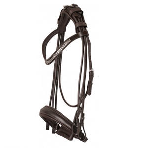 Brida de cuero de puntada elegante en banda para la frente y brida para la nariz brida de cuero brida de caballo ecuestre - Product Image 4