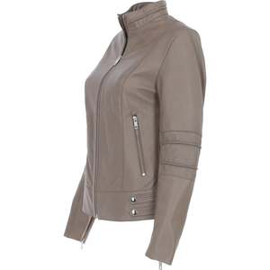 Femmes haut tendance personnalisé automne hiver vestes en cuir solide col tournant conception manches longues respirant doublure en Satin - Product Image 4