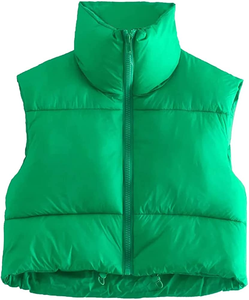 Femmes col montant récolte bouffant gilet léger sans manches hiver chaud vêtements d'extérieur veste à capuche en taille longue 6XL-nouvel état - Product Image 1