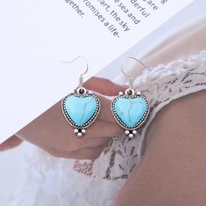 Bohemian Turquoise <b>Heart</b> Dangle <b>Earrings</b> <b>Gold</b> Plated Silver Drop <b>Earrings</b> Handmade Wedding Gift for Women - Product Image 5