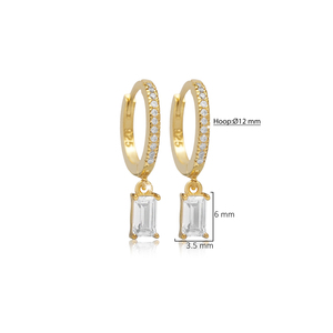 Pendientes colgantes de plata con diseño de Baguette rectangular de CZ blanco, joyería fina hecha a mano, joyería turca - Product Image 5