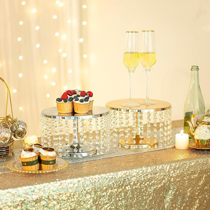 Mejor venta al por mayor Metal oro cristal transparente pastel soporte de exhibición postre pastel Mesa bandeja soporte para fiesta boda centro de mesa decorar - Product Image 3