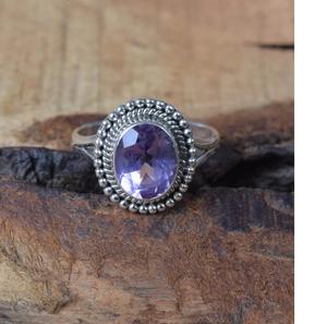 Bague ovale en améthyste violette en argent Sterling 925 pierres précieuses à facettes naturelles Designer bijoux faits à la main cadeau de pierre de naissance de février - Product Image 2