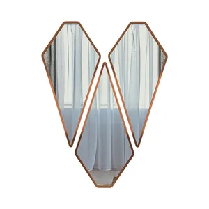Modern Diamond Shape Vanity <b>Mirrors</b> <b>Set</b> of 3 with Copper Color Frame Factory Direct Sale From Manufacturer Wholesale - Product Image 1