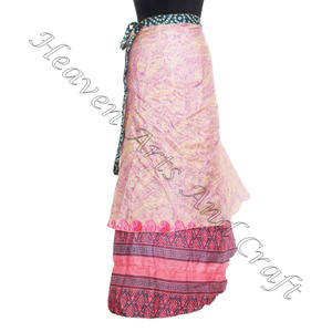 <b>Skirts</b> Vintage 2 Layer Silk Sari Magic Wrap Around <b>Skirts</b> Dress 2 Layer <b>Reversible</b> Magic Silk Saris Wrap Long <b>Skirt</b> Length - Product Image 1
