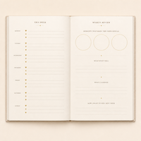 LABON Journal hebdomadaire personnalisé A5 pour vos rituels, couverture rigide en lin, dorure à chaud, phases solaires célestes, mise en page intérieure personnalisée