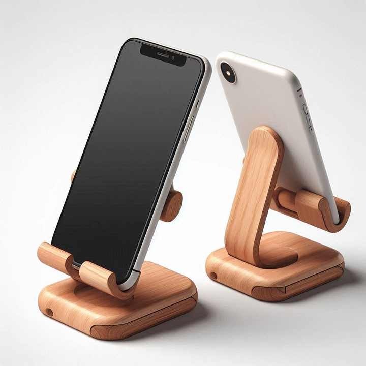 Natural wood Minimalist Bamboo Phone Stand Holder for hands-free viewing
