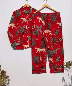 Nouveau indien Jungle motif luxe 100% coton pyjama ensemble pour femmes doux nuit costume Animal sauge salon porter tissé Combo décontracté - Product Image 6