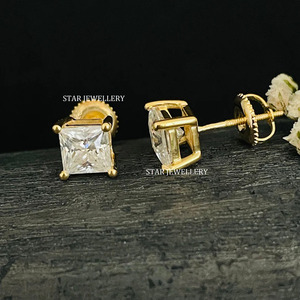 14K Or Massif Carré Moissanite Diamant Solitaire Boucle D'oreille Fine Jewelry. - Product Image 3