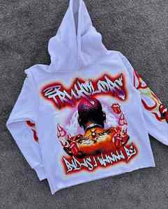 Impreso de gran tamaño en blanco 370 gramos algodón pesado canguro bolsillo pulóver Unisex hombres sudaderas con capucha personalizadas fabricantes - Product Image 1